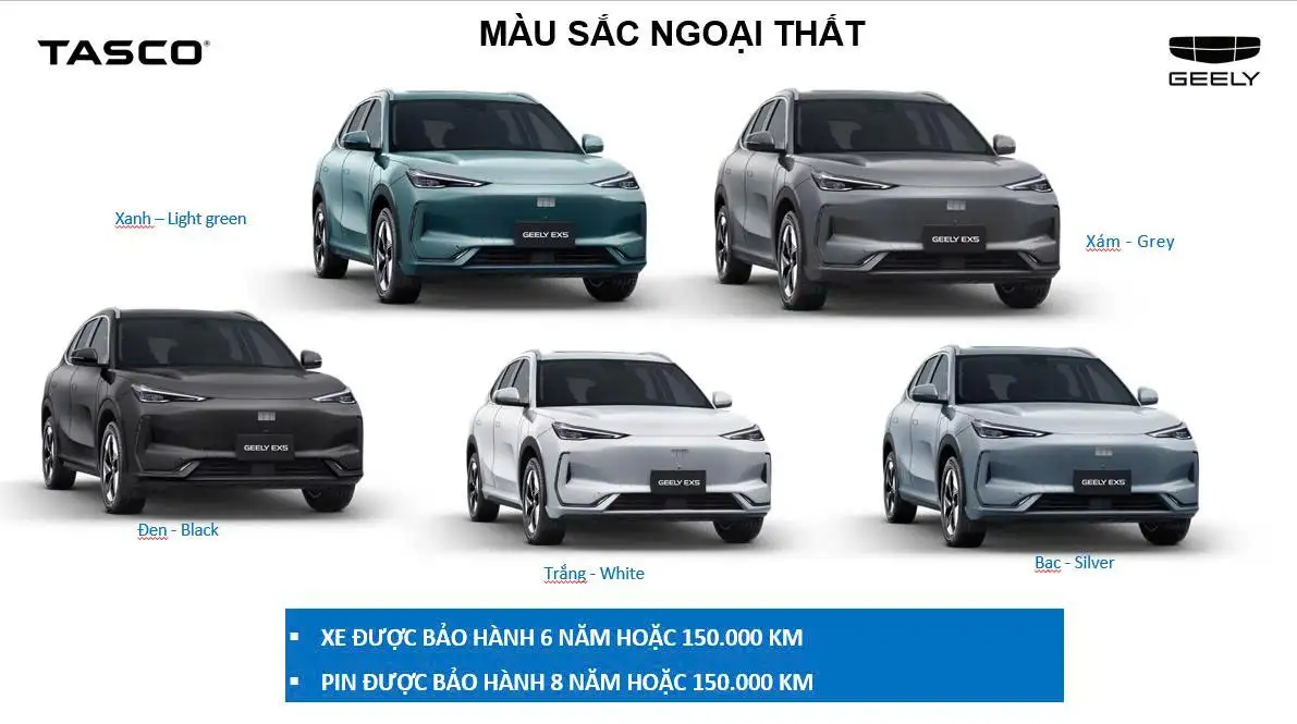 5 màu ngoại thất geely ex5 